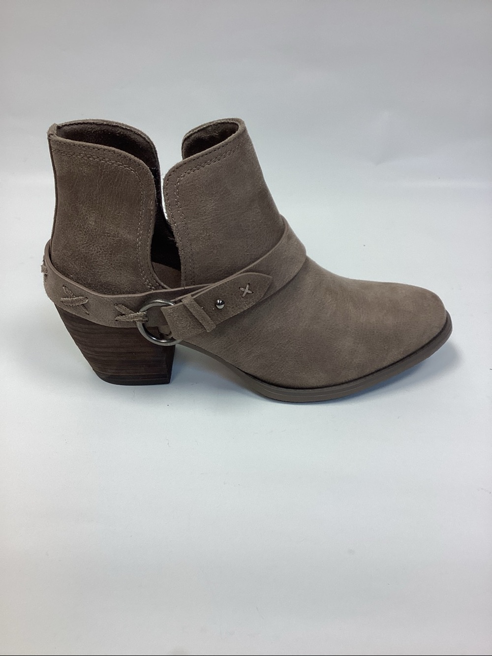 Very G Women’s Taupe Suede-Look Ankle Boot with Buckle Strap